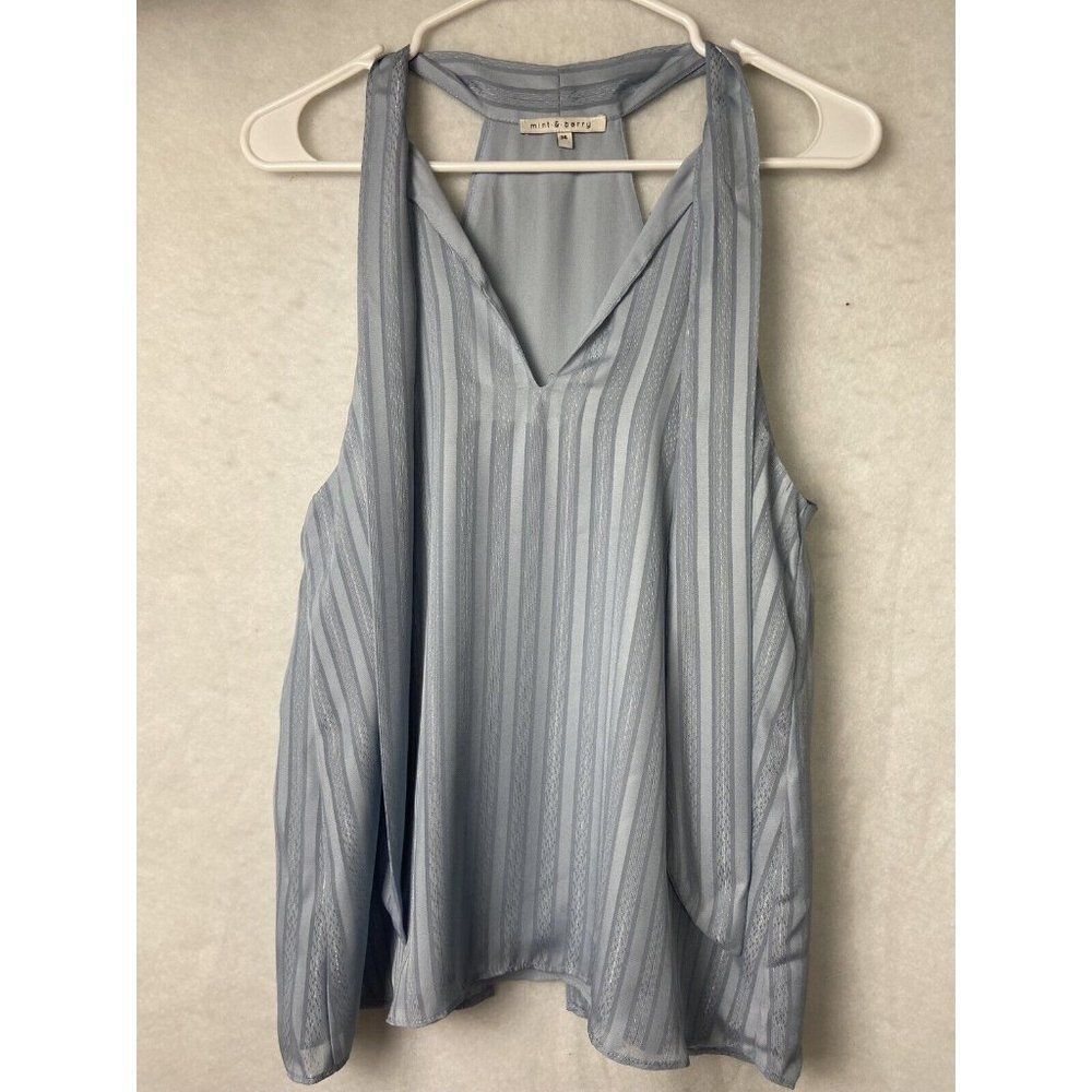 MINT & BERRY WOMENS LINED BLUE SLEEVELESS BLUE BLOUSE SIZE M